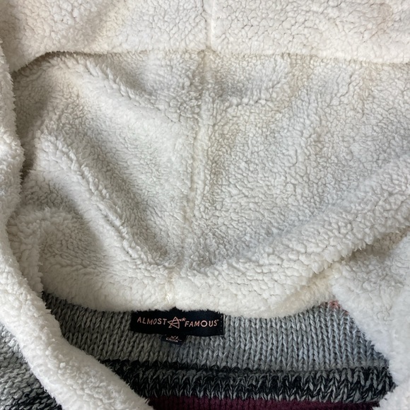 Long Pink Gray Knit Sherpa Hooded Cardigan, Size XL - Picture 8 of 15